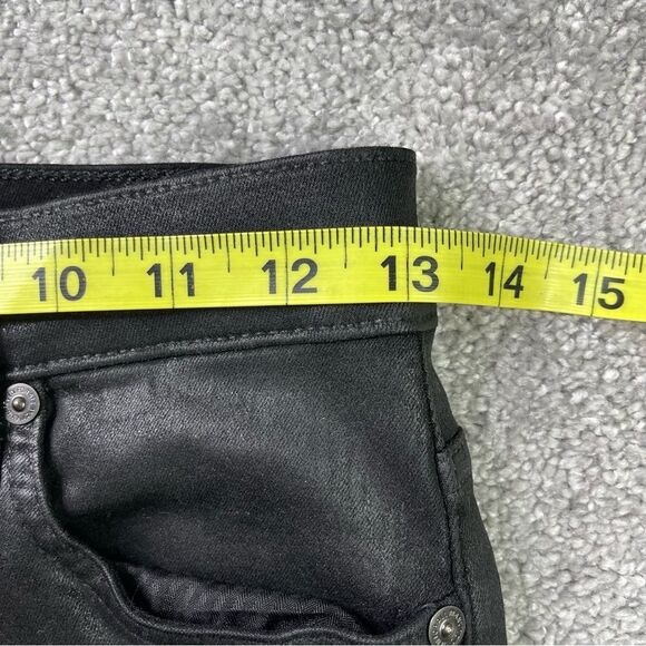 7 For All Mankind Coated Jeans Women’s 26 Black Straight High Rise Holiday Party - Picture 13 of 16